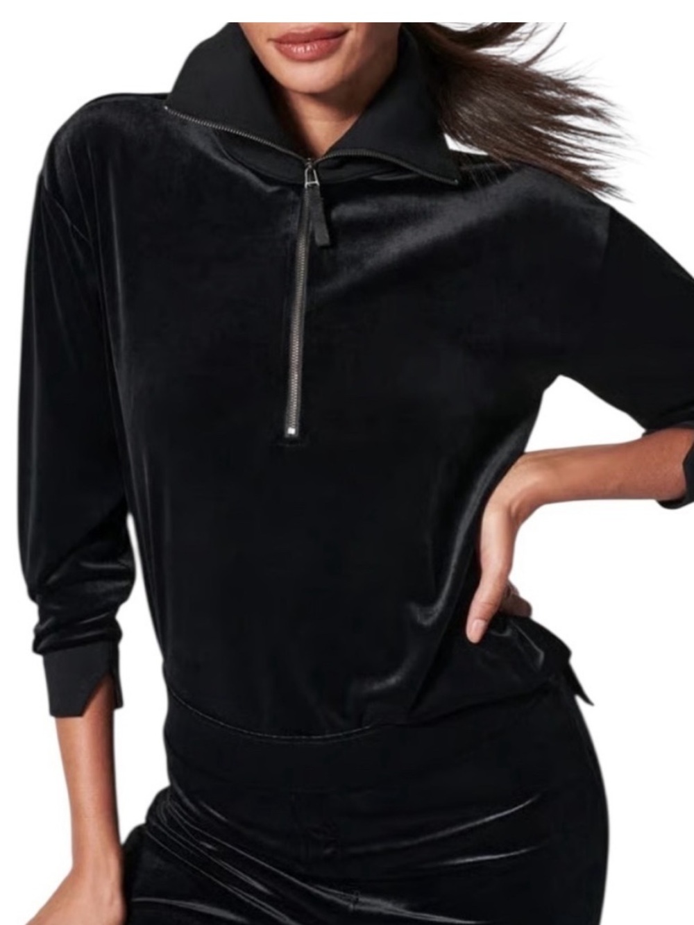SPANX Black Velvet Half-Zip Pullover